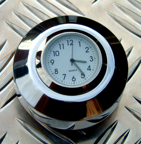British Made Harley V-Rod® Stem Nut Cover with White Clock