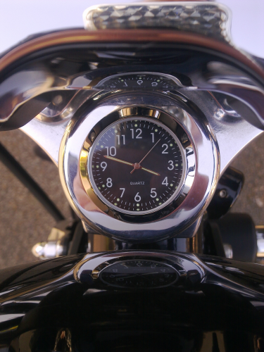 British Made Standard Harley Sportster® Torx Steering Bolt Cover with Black Clock